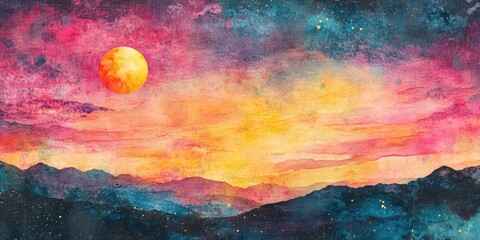 Wall Mural - Mountain range under full moon