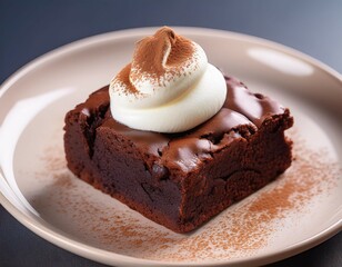 Wall Mural - a delicious chocolate brownie with a dollop of cream on top