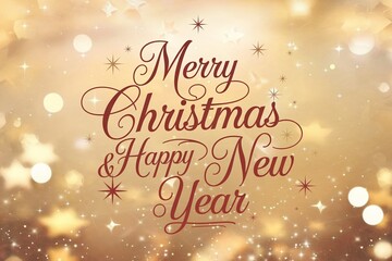 Poster - Elegant Merry Christmas and Happy New Year text on a soft, glowing background lights