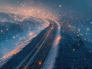 Wall Mural - snowy field road