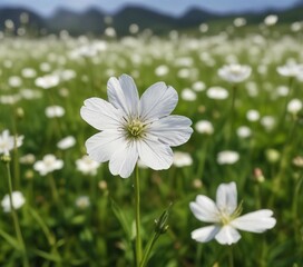 Close-up shot of white campion bloom in meadow, plant, silene alba, nature