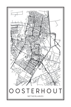 Printable downtown road map poster of the Dutch city of OOSTERHOUT on solid white background with city name