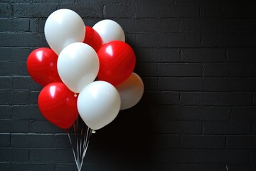 Poster - Red and White Balloons Against Brick Wall