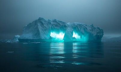 Wall Mural - Glowing Iceberg Cave Arctic Ocean Waterscape