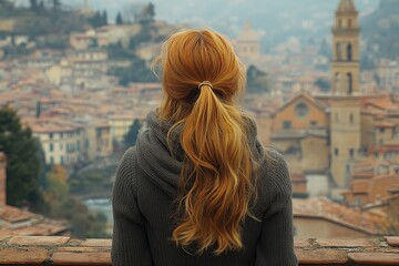 Traveler woman enjoys the view of beautiful city buildings