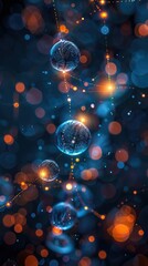Poster - Abstract glowing spheres connected by lines, dark blue background.