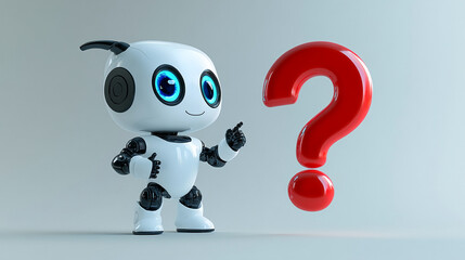 Poster - Robot with question mark symbol represents curiosity and innovation in technology