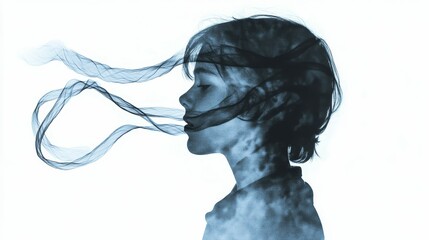 Poster - Profile portrait, ethereal fabric, flowing breath.