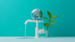 © Lale - Global Water Conservation  Faucet  Earth  Plant  Teal Background