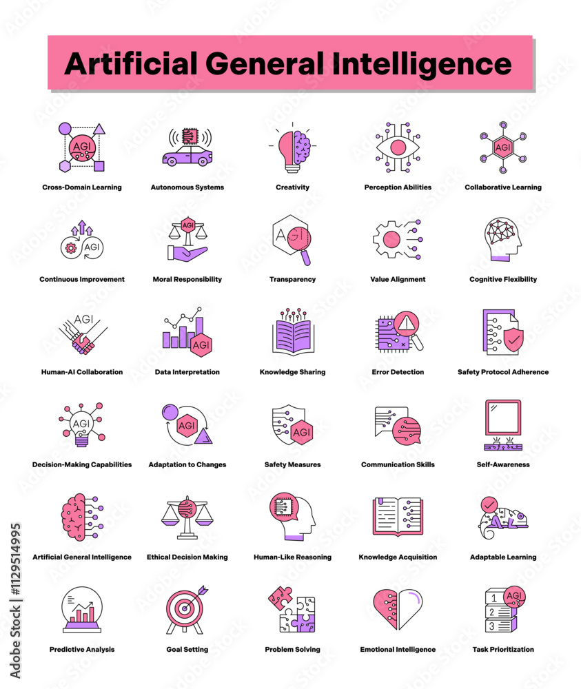 Artificial General Intelligence Icon Set – A Vibrant Collection ...