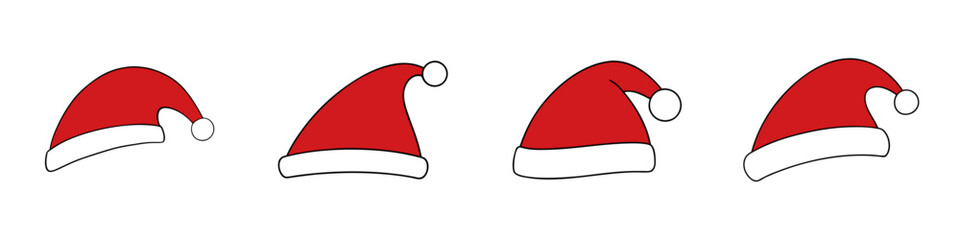 Wall Mural - set of red santa hat icons. merry christmas cute element. noel hat sign. vector illustration