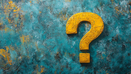 Aufkleber - Bright yellow question mark on textured turquoise blue background evokes curiosity in modern design