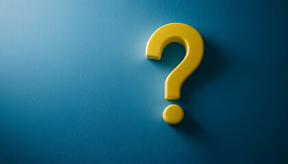 Poster - Bright yellow question mark against a vivid blue background inviting curiosity and exploration in a modern design