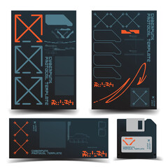 Wall Mural - cyberpunk y2k 2000s gaming futuristic icon pattern set collection banner poster template hud for bra