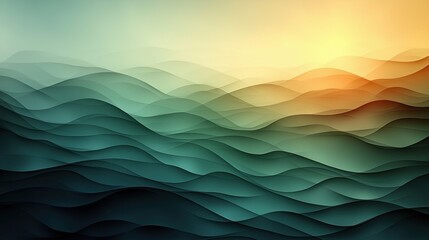 Poster - Gentle waves ripple under a soft sunrise with a gradient of turquoise and gold hues enhancing the serene atmosphere
