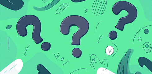 Poster - Colorful background featuring question marks and abstract shapes creates a playful atmosphere