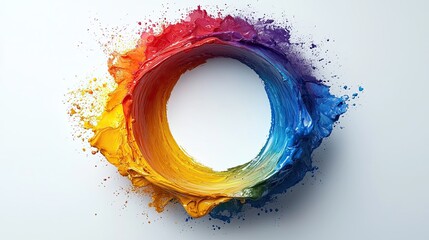 Poster - Colorful swirl of paint creates a vibrant circular splash on a white background, showcasing creativity and artistic expression