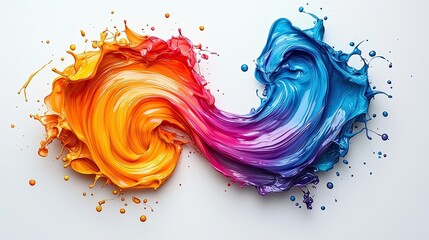 Poster - Colorful paint swirling together in a dynamic blend creating vibrant hues on a white background