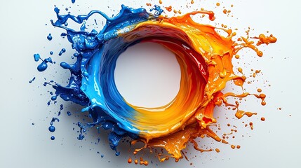 Poster - Colorful paint splash creating a vibrant circular pattern on a white background for artistic expression