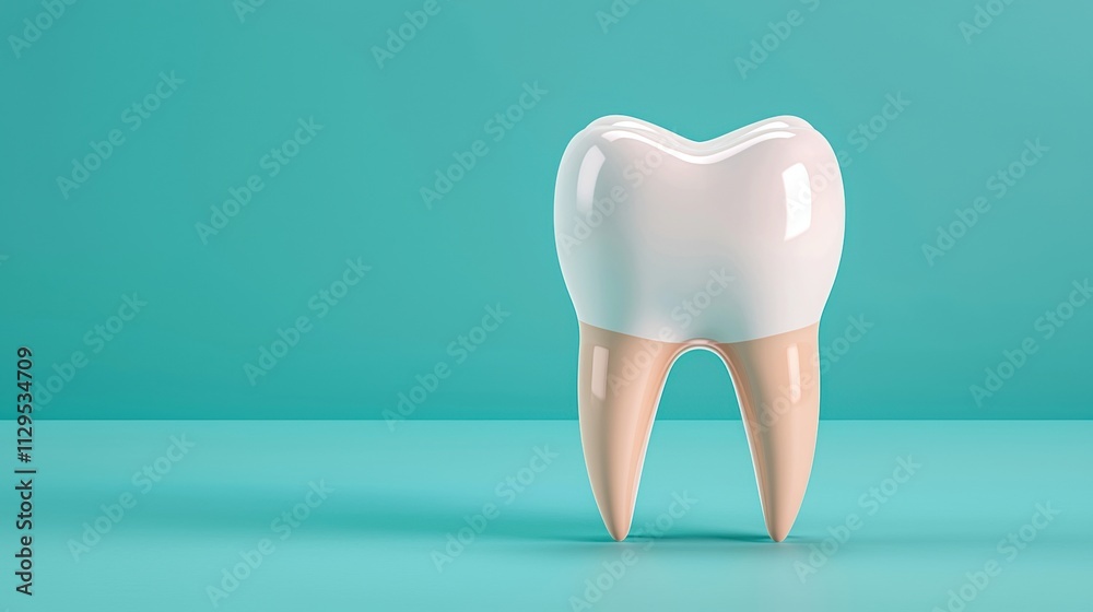 3d rendering of a tooth on a turquoise background. the tooth is white ...