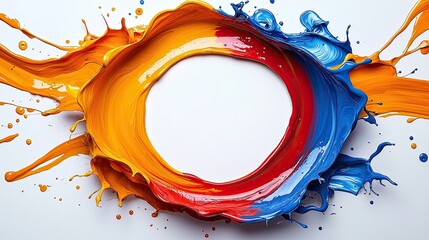Poster - Colorful circular splash created by mixing paint in vibrant tones, showcasing creativity and artistic expression