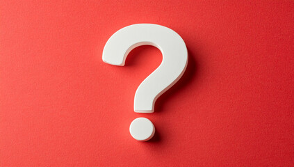 Poster - Large white question mark on bright red background inviting curiosity and engagement in artistic expression
