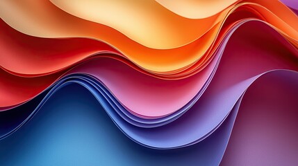 Poster - Colorful waves of paper showcasing gradients in shades of orange, purple, and blue during a creative design showcase