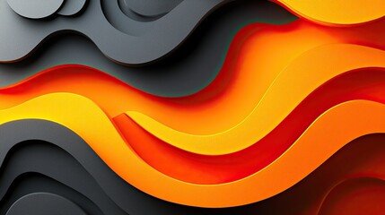 Aufkleber - Abstract design featuring flowing waves of black, orange, and yellow in dynamic patterns