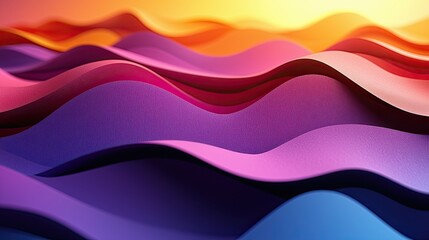 Aufkleber - Colorful abstract waves create a vibrant landscape at sunset with shades of purple, pink, and orange blending beautifully