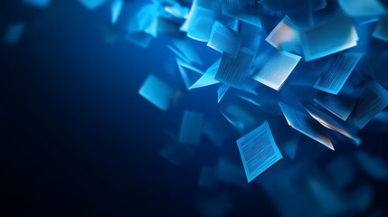 Poster - Abstract Blue Papers Floating in the Air: A Digital Art
