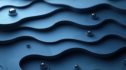 Poster - Water droplets create a mesmerizing pattern on a textured blue surface under soft lighting