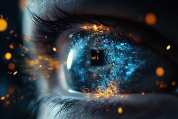 Poster - Eye with digital elements reflecting technology and innovation in a futuristic setting