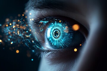 Poster - Digital eye displaying futuristic technology and glowing circuits in a close-up view