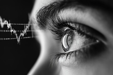 Poster - Eye focused on financial growth with a stock market graph reflecting ambition and determination