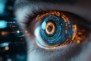 Poster - Intricate digital eye with glowing circuits and data streams illustrating advanced technology concepts