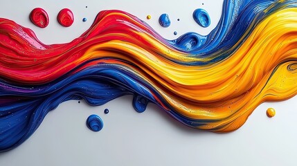 Poster - Colorful abstract painting with swirling patterns of red, blue, and yellow paint created on a white background