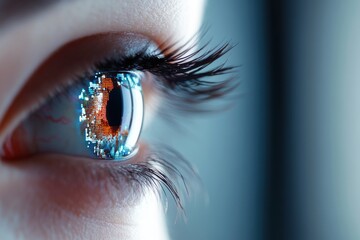 Poster - Close-up of a human eye with digital enhancements and vibrant colors reflecting technology and innovation