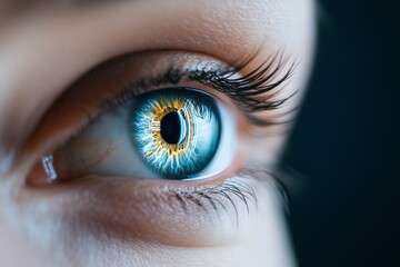 Poster - Close-up view of a vibrant human eye showcasing intricate color patterns and details