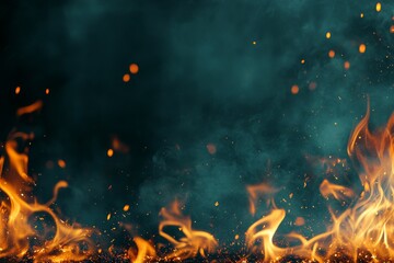 Poster - Vibrant flames dance against a smoky backdrop, creating a dynamic visual experience in indoor space