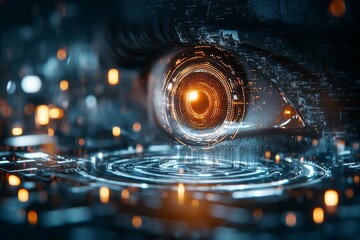 Poster - Eye composed of circuits and illuminated patterns showcasing technology and innovation