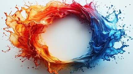 Poster - Colorful liquid splash forming a dynamic circular shape on a white background