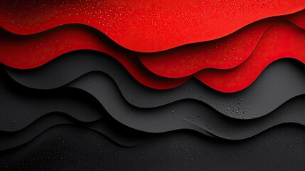 Poster - Colorful layers of textured waves in shades of red and black create a striking abstract composition in modern design