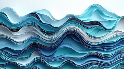 Poster - Layers of blue and white paper create a wave-like texture on a light background, showcasing artistic craftsmanship and design