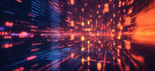 Aufkleber - Digital data stream with glowing binary code and vibrant colors, copy space for text