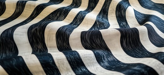 Poster - Wavy striped fabric pattern, black and white, smooth texture, flowing design, textile close-up, copy space for text