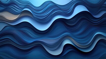 Aufkleber - Wavy patterns in various shades of blue create a serene and calming visual in an abstract design