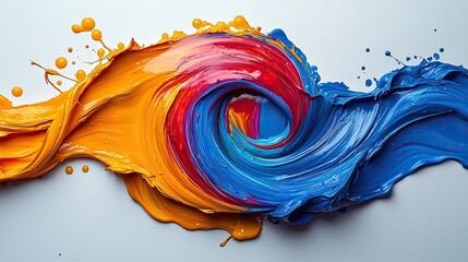 Poster - Colorful swirling paint blend creates vibrant abstract art piece on white canvas