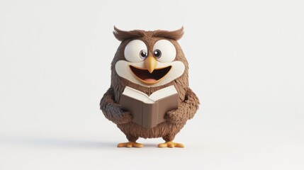 Aufkleber - Happy cartoon owl holding an open book.