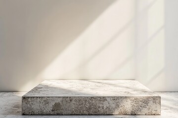 Poster - Stone platform against a white wall with sunlight.