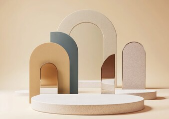 Poster - Abstract arch shapes, pastel colors, minimalist 3D render.